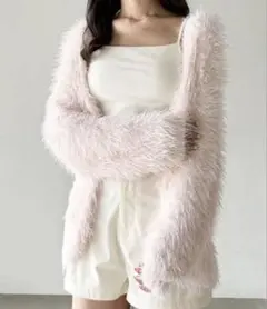 Heather シャイニーシャギーカーディガン ピンク