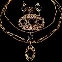 オニキス カボション アカンサス エドワーディアン ブローチ 4点セット j62