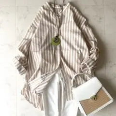 美品☆アンタイトル バンドカラー ストライプシャツ ゆったり