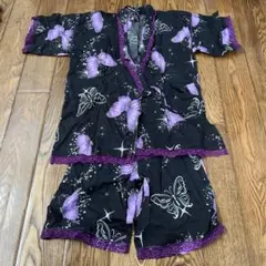 レディース　蝶柄甚平 M-L 黒・紫