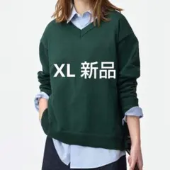GU オーバーサイズ Vネック ニットプルオーバーZ ダークグリーン XL