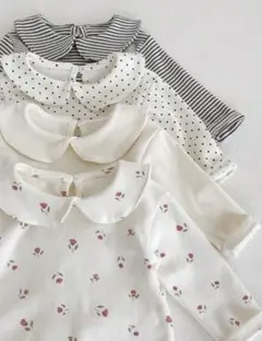 襟付き花柄ロンパース ホワイト 95cm ストレッチあり