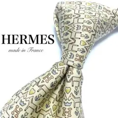 【極美品】HERMES ネクタイ 小紋柄 イエロー フランス製 ラグジュアリー