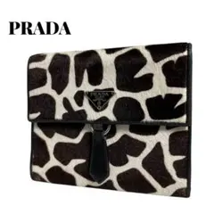 激レア✨　プラダ　三つ折り財布　ハラコ　トライアングルロゴ　アニマル　レザー
