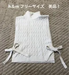 【美品】H&M白/ケーブル編み/タートル/ベスト　/のースリーブ/ニット/フリー