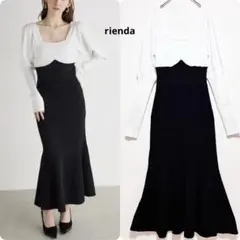 【美品】rienda 2WAYチェーンマーメイドニットワンピース　F スクエア