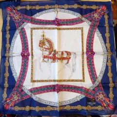 CELINE ハンカチ 馬デザイン ネイビー　大判50✕50㌢