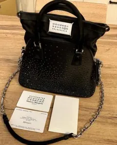 【稀少品・美品】メゾンマルジェラ５ACハンドバッグショルダー黒 スワロフスキー