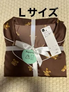 GU ダークブラウン クマ柄　　　　　　サテンパジャマ　Lサイズ