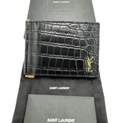 【超美品】サンローラン マネークリップ クロコ カサンドラ YSL 二つ折り財布