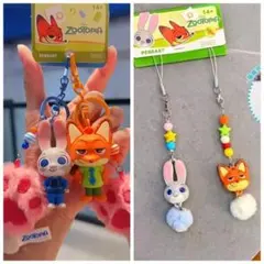 【お買い得セット】ズートピア　ジュディ&ニック　肉球キーホルダー&ストラップ