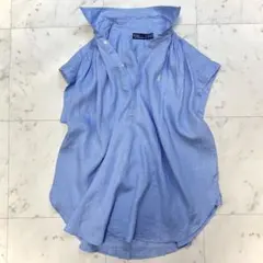 美品 ポロラルフローレン リネン ポップオーバー シャツ フレンチスリーブ S