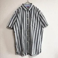 美品 トミーヒルフィガー 半袖 シャツ XL 緑 紺 ストライプ 夏服 人気のサムネイル