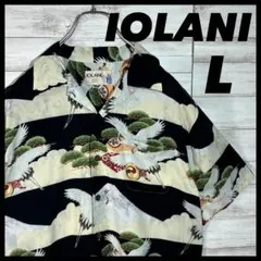IOLANI アロハシャツ L 和柄 鶴柄 総柄 ブラック IOLANIのサムネイル