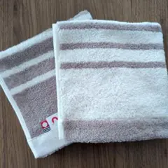 今治 グレージュとホワイトストライプタオル 2枚セット