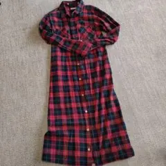 赤チェック ロングワンピース