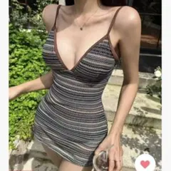 BARELY BLUE ランダムカラー ボーダー キャミワンピース XL