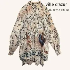 ビルダジュール 古代壁画風 総柄シャツ40 L相当 シアー素材 日本製 ワールドのサムネイル