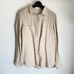 新品 ジーユー リネンブレンド シャツ ベージュ 長袖