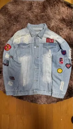 パッチ付きデニムジャケット XL ライトブルー