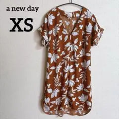 a new day 【XS】花柄半袖ワンピース オレンジ 海外古着