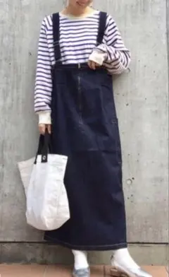 美品Kastane 配色ステッチデニムジャンパースカート フリー