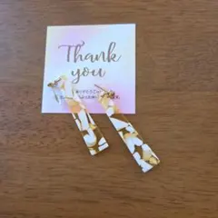 ホワイトゴールドマーブルロングピアス