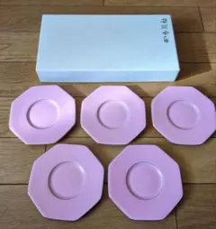 新品未使用★香蘭社★茶托★５点セット★ピンク★金縁