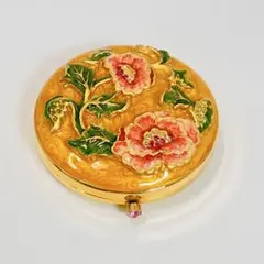 Elegance DELUXE 彫金コンパクト 菊　レトロ　プレストパウダー容器 Elegance DELUXE 彫金コンパクト 菊 レトロ プレストパウダー容器