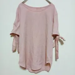 ​【トレンド】大人可愛い♡ 袖リボンプルオーバー くすみピンク Mサイズ