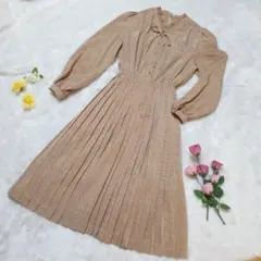 長袖 プリーツロングワンピース アンティーク調 昭和レトロ 古着好き