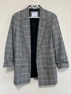 Bershka チェック柄 ダブルボタン　テーラードジャケット　シルバーボタン