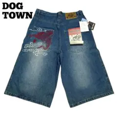 【新品】タグ付き DOG TOWN デニム ハーフ 刺繍 鶴 フリーサイズ