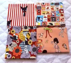 中原淳一&内藤ルネ　4枚　はぎれセット　昭和レトロ　キティコラボ