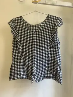 サニーレーベル　ギンガムチェックフリルスリーブブラウス