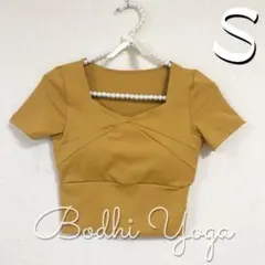 イエローSサイズ 半袖ブラトップ スポーツブラ ヨガウェア Tシャツ トップス