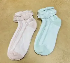 新品未使用キッズ靴下 フリル付き ピンク ミント 2足セット