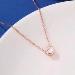 新品❣️一粒CZネックレス　ピンクゴールド　上品　パーティー【匿名配送】