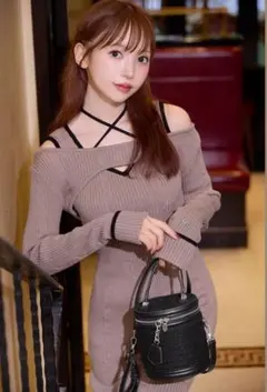 michellMacaron パイピングクロスニットロングワンピ