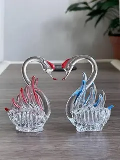ガラス製白鳥 置物 セット マルティグラス Multi Glass スワン 2羽