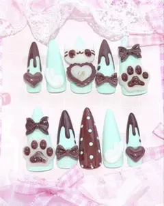 現品 ネイルチップ サブカル 地雷系 量産型 ゴテゴテ ピンク 平成女児 チョコ