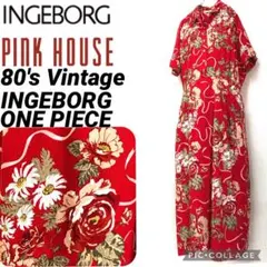 80s INGEBORG PINK HOUSE 花柄　レーヨン　ワンピース