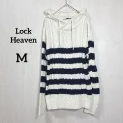 ニット パーカー チュニック M ボーダー ネイビー×ホワイト カジュアル