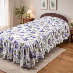 洗える おしゃれ 花柄プリント ベッドカバー (シングル) パープル