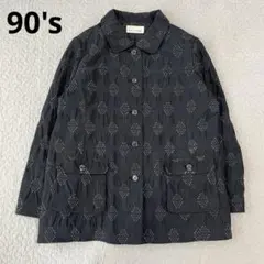 hal様 90s Vintage 花刺繍 リネン カバーオールジャケット - メルカリ