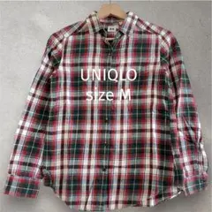 ユニクロ チェック柄 コットン 長袖 シャツ シンプル S ネルシャツ 赤 緑