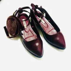 最終お値下げ　Snidel ワインレッド　ベロア　リボン　靴　24 24.5 L