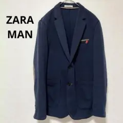 ザラマン ネイビー テーラードジャケット 刺子 エルボーパッチ