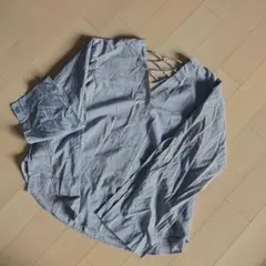 ブルー 長袖シャツ レースアップのサムネイル