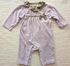 センスオブワンダー80cm花柄襟付きベロアロンパースあったか厚地